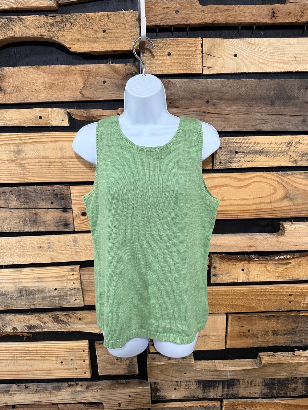 Vintage Eddie Bauer Green Linen Blend Sleeveless Knit Tank Top Size Small